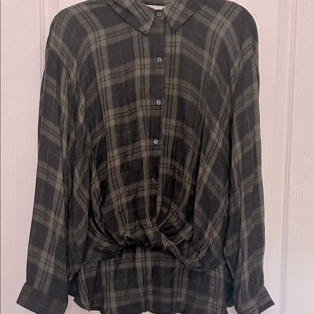 Plaid Button Down Shirt - Black and Green